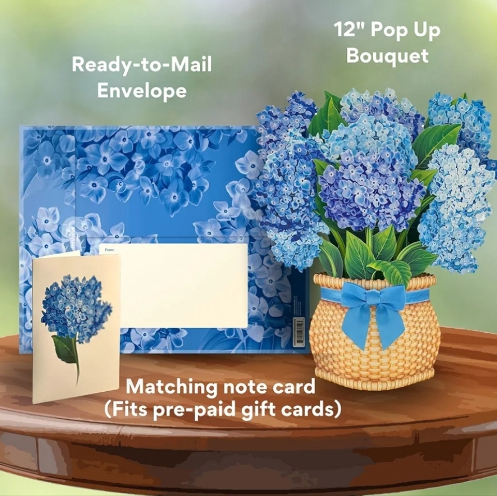 FreshCut Paper Blue Hydrangea 12 inch Pop Up Bouquet 3D Greeting Card New - Picture 7 of 9